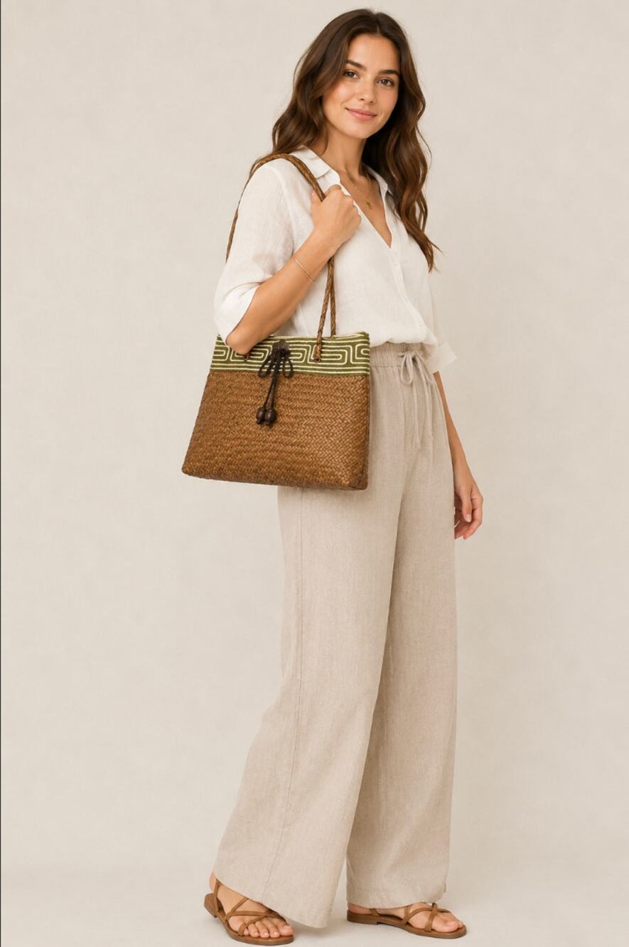 Woven Straw Women's Small Floral Earthly Bohemian Tote Eclectic Vintage Hippie - Picture 1 of 9